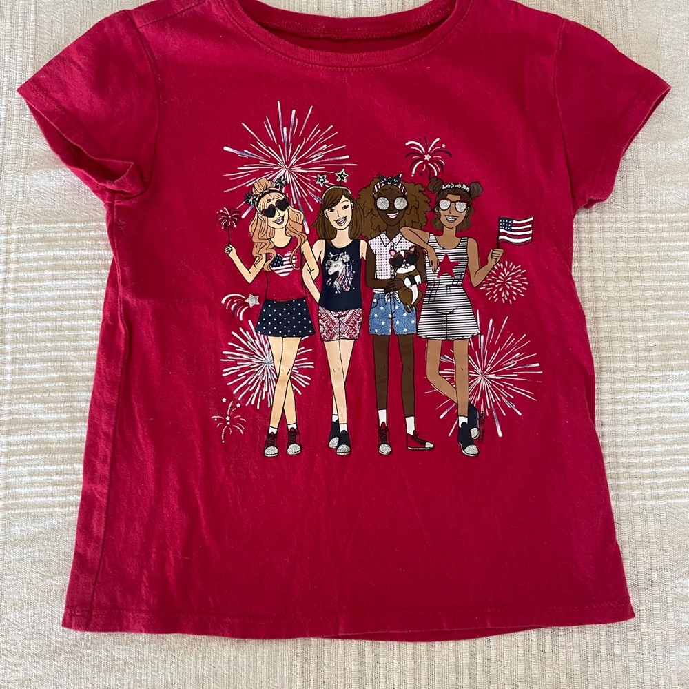 Size 5/6 - Red Kids Graphic T-Shirt - 4th of July